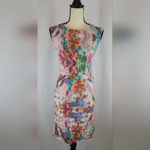 Nicole Miller 90"s Vintage Ruched Watercolor Sleeveless Dress, size 2